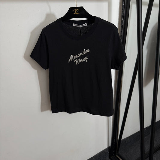 25 Summer New Hot Diamond Letter Print Slim Fit Short Sleeve T-shirt