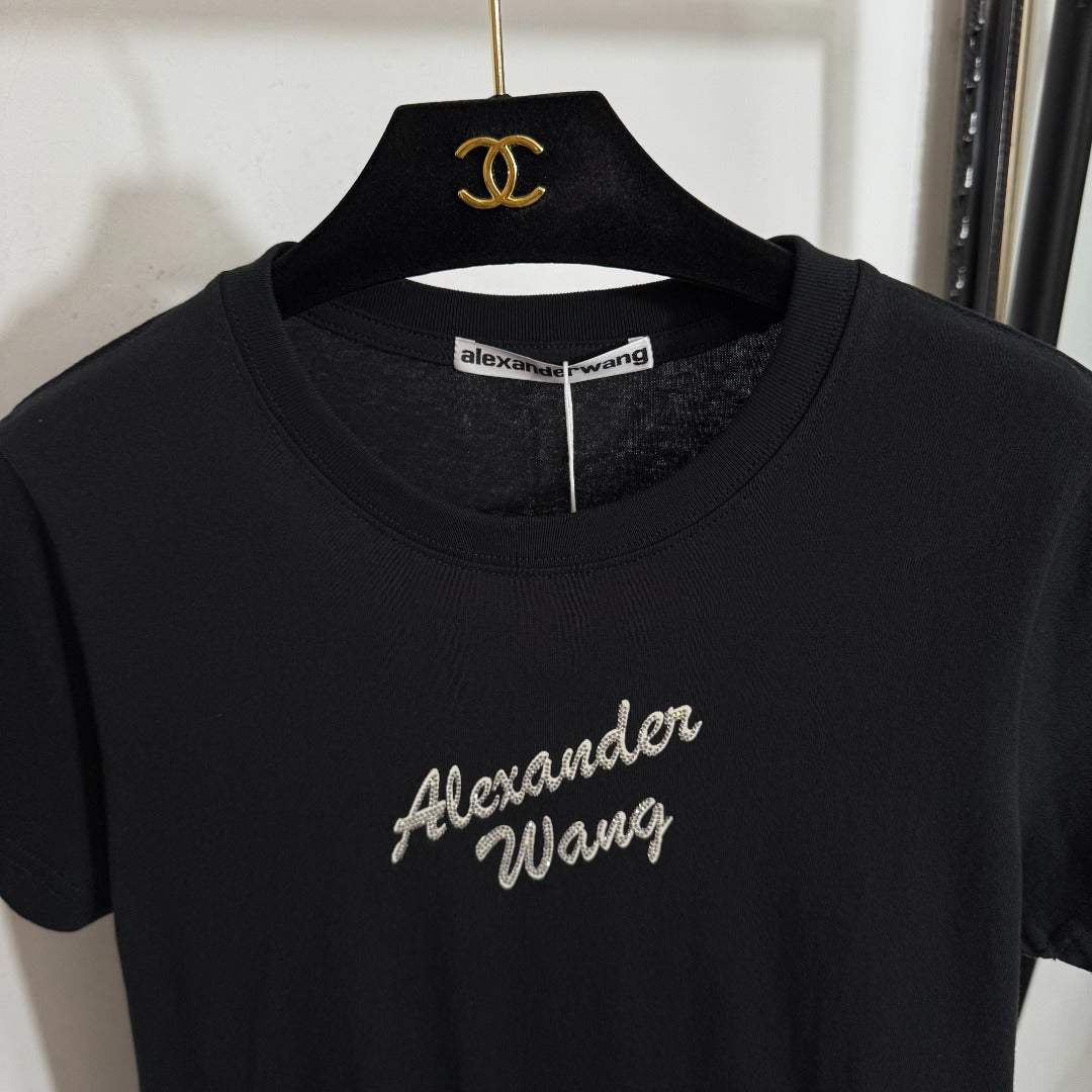 25 Summer New Hot Diamond Letter Print Slim Fit Short Sleeve T-shirt