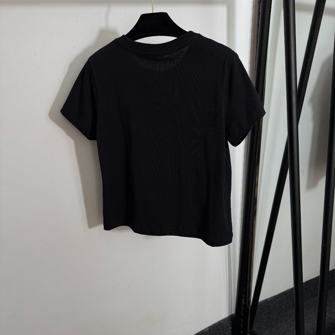 25 Summer New Hot Diamond Letter Print Slim Fit Short Sleeve T-shirt