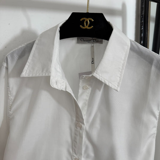 25 Summer new style bee embroidery tied waist long sleeve shirt