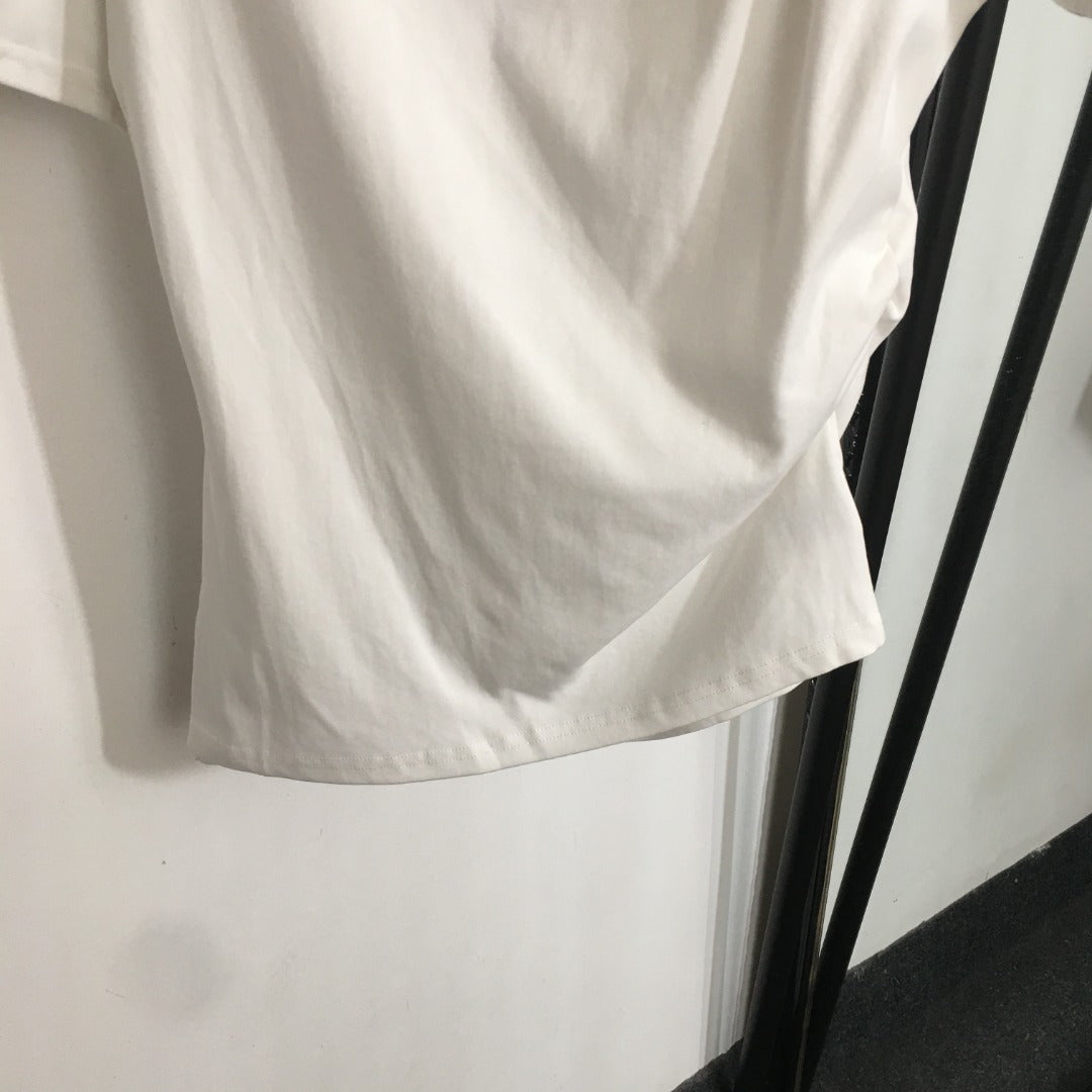 25 Summer new shell conch buckle decoration oblique shoulder strap short-sleeved T-shirt top