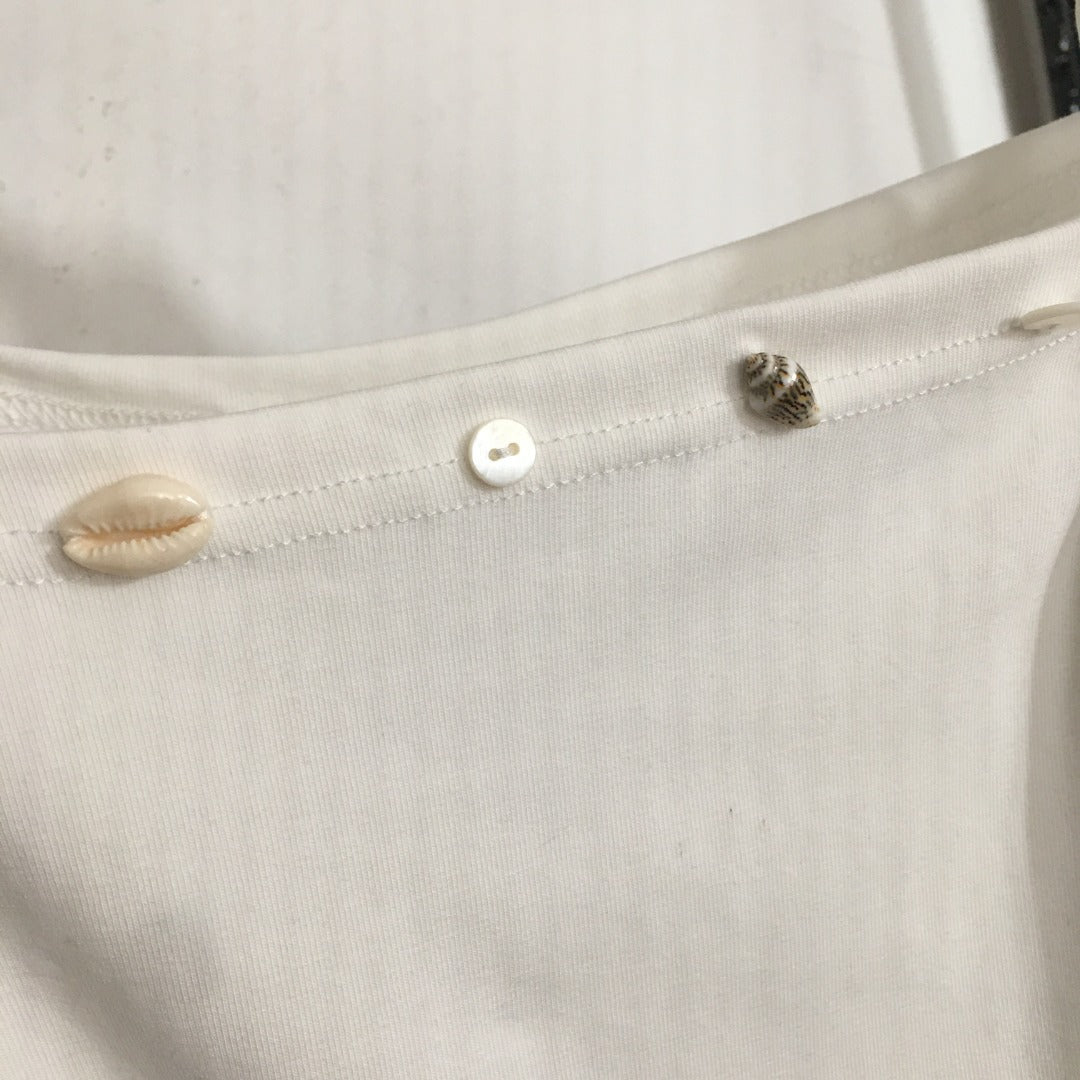 25 Summer new shell conch buckle decoration oblique shoulder strap short-sleeved T-shirt top