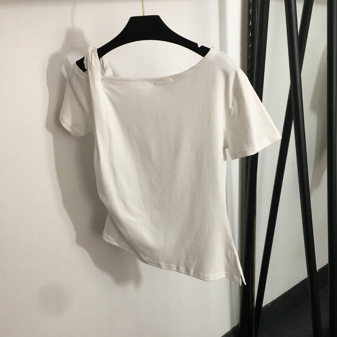 25 Summer new shell conch buckle decoration oblique shoulder strap short-sleeved T-shirt top