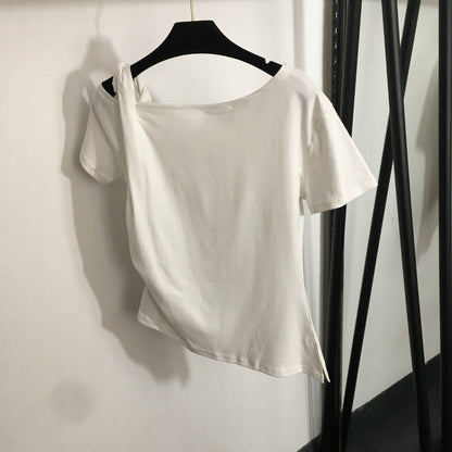 25 Summer new shell conch buckle decoration oblique shoulder strap short-sleeved T-shirt top