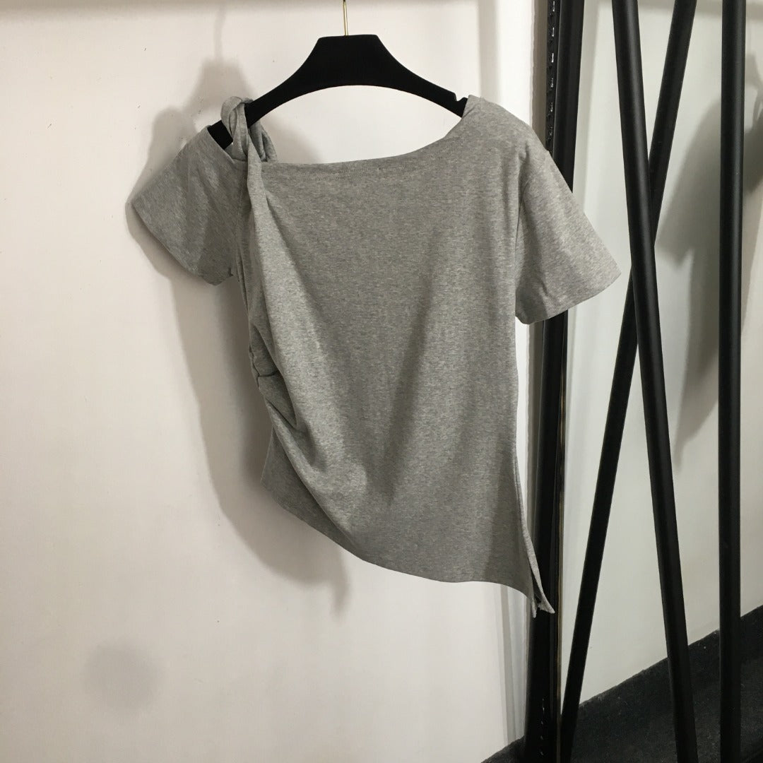 25 Summer new shell conch buckle decoration oblique shoulder strap short-sleeved T-shirt top