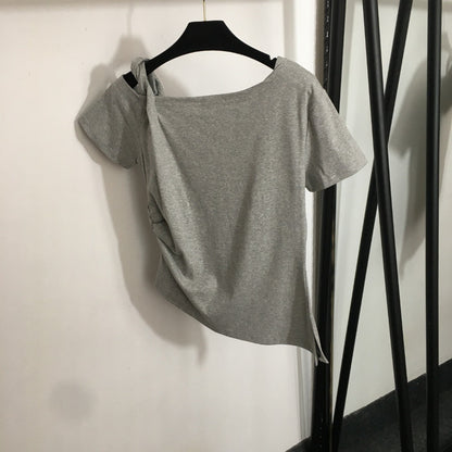 25 Summer new shell conch buckle decoration oblique shoulder strap short-sleeved T-shirt top