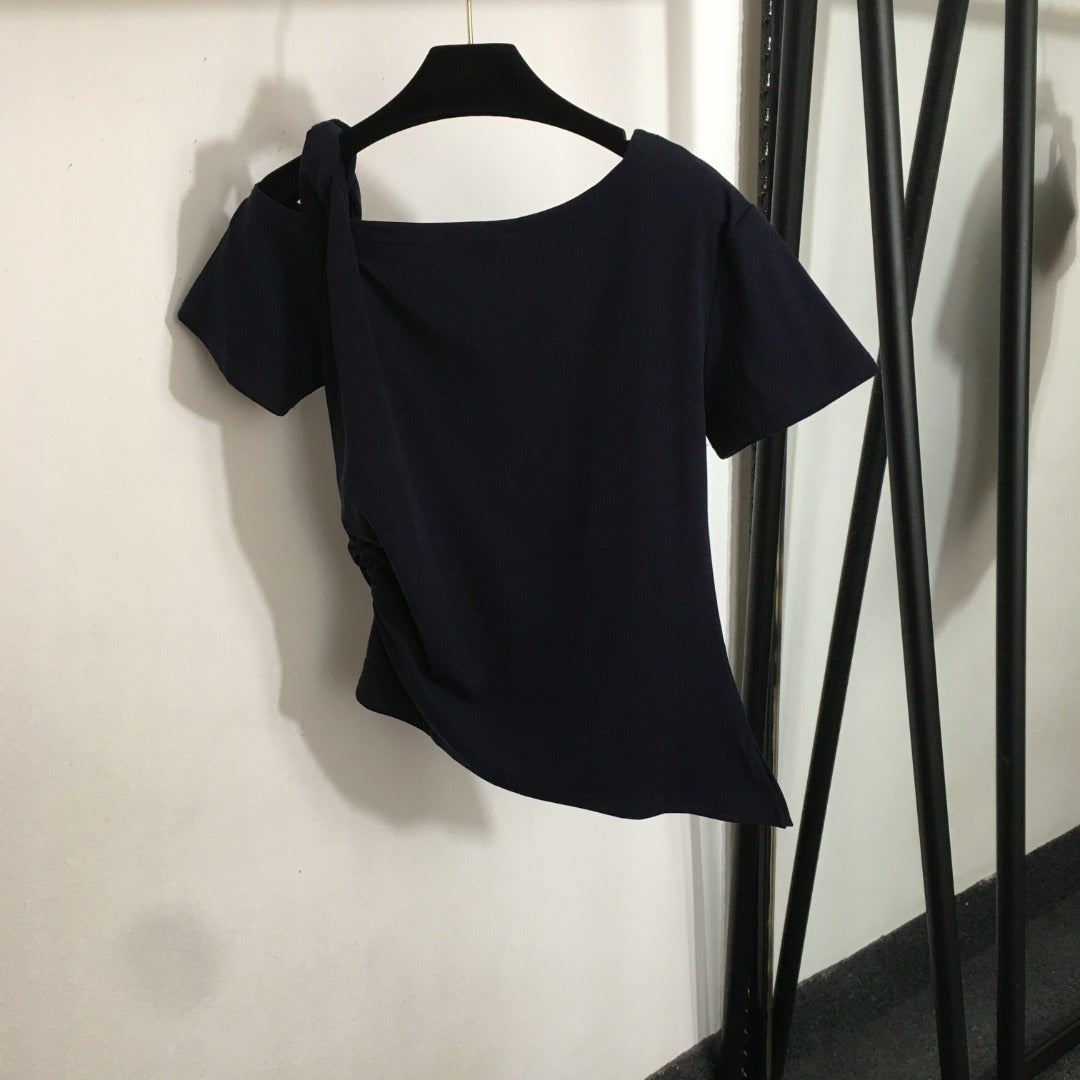 25 Summer new shell conch buckle decoration oblique shoulder strap short-sleeved T-shirt top