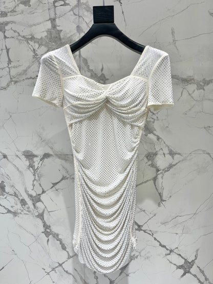 25 Nouvelle robe slim plissée en maille diamantée d'été