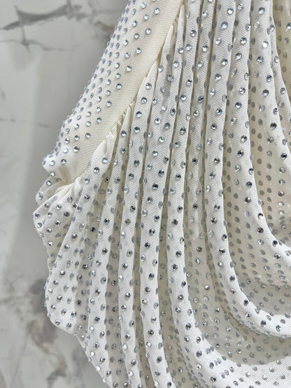 25 Nouvelle robe slim plissée en maille diamantée d'été