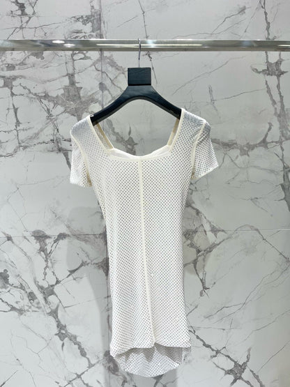 25 Nouvelle robe slim plissée en maille diamantée d'été