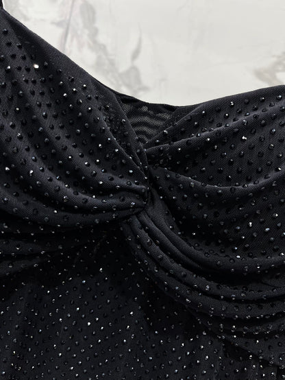 25 Nouvelle robe slim plissée en maille diamantée d'été