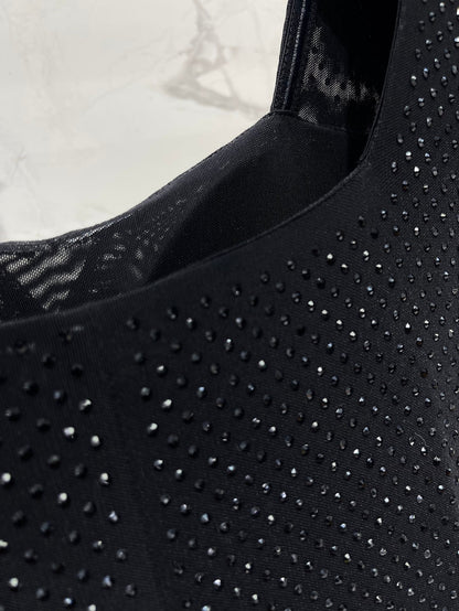 25 Nouvelle robe slim plissée en maille diamantée d'été