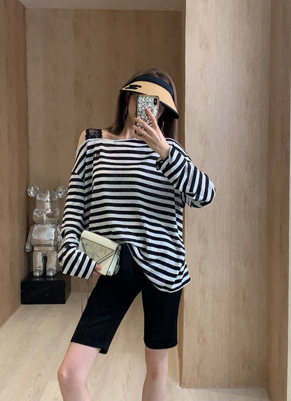25 Summer new off-shoulder striped sun protection blouse