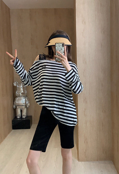 25 Summer new off-shoulder striped sun protection blouse