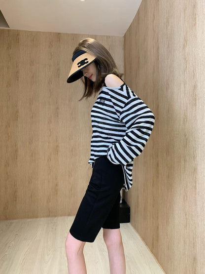 25 Summer new off-shoulder striped sun protection blouse