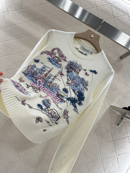 D 2025 Summer New Cityscape Embroidered Pullover Sweater