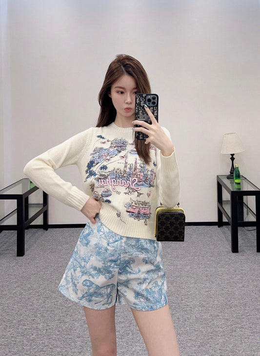 D 2025 Summer New Cityscape Embroidered Pullover Sweater