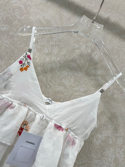 C 25 Summer new white color thread embroidery retro pure desire camisole