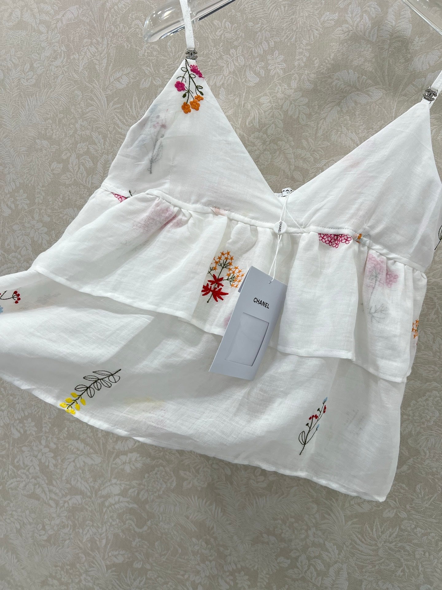 C 25 Summer new white color thread embroidery retro pure desire camisole
