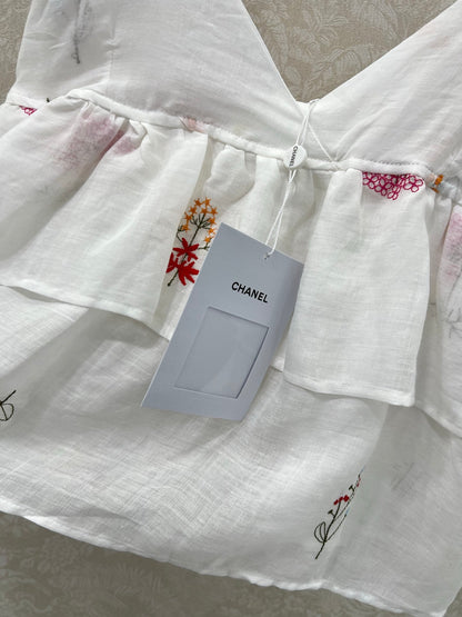C 25 Summer new white color thread embroidery retro pure desire camisole