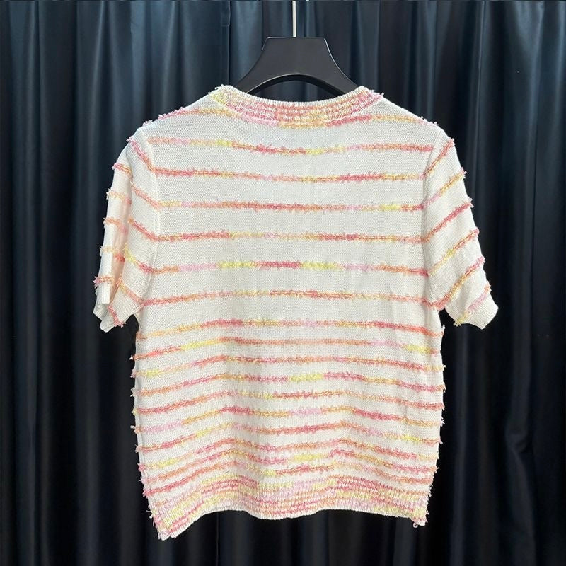 CE 25 Pink Striped Knit Short Sleeve