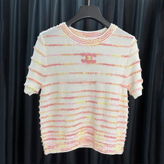 CE 25 Pink Striped Knit Short Sleeve