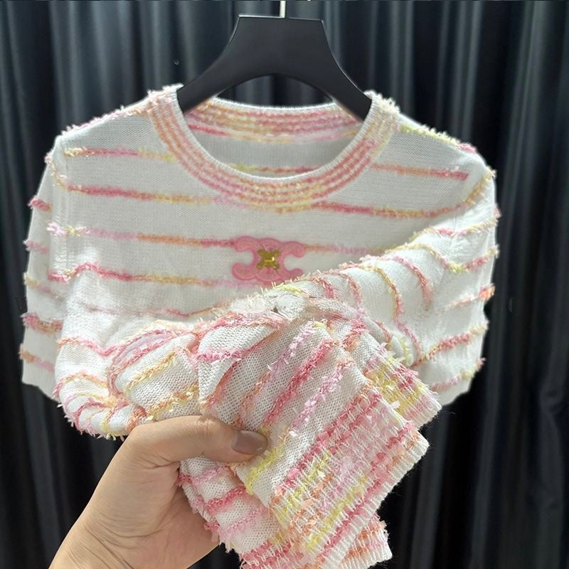 CE 25 Pink Striped Knit Short Sleeve