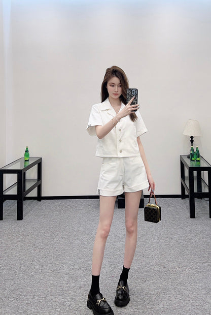 G 2025 Summer New Short Sleeve Jacket Coat Shorts Set