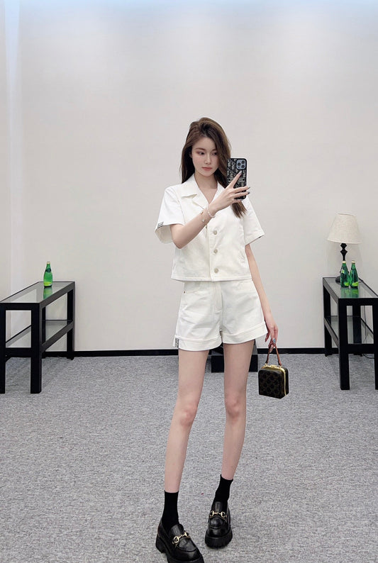 G 2025 Summer New Short Sleeve Jacket Coat Shorts Set