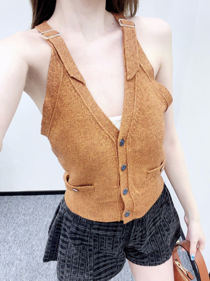 C 2025 new style new buckle knitted vest