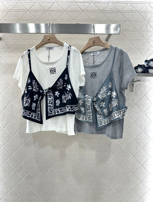 LO 2025 Summer New Ethnic Style Printed Knitted Tops