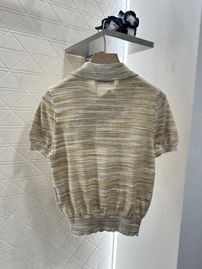 m 2025 Summer New Half-open Lapel Knitted Short Sleeves