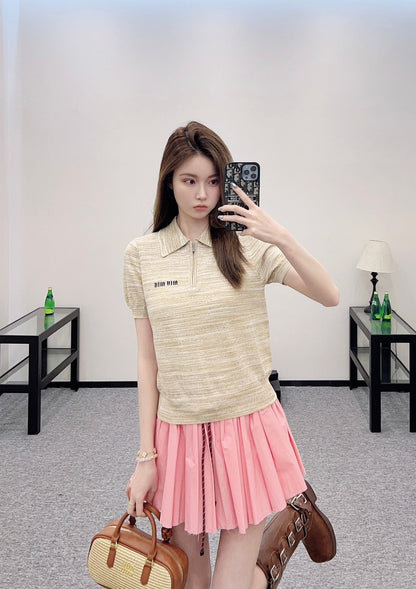 m 2025 Summer New Half-open Lapel Knitted Short Sleeves