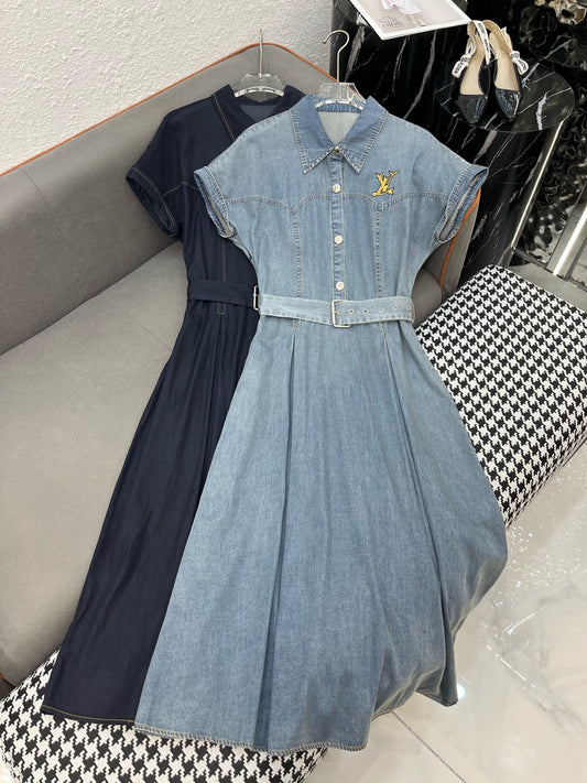 L 25SS Summer New Lapel Denim Dress