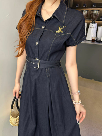 L 25SS Summer New Lapel Denim Dress
