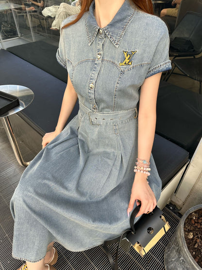 L 25SS Summer New Lapel Denim Dress