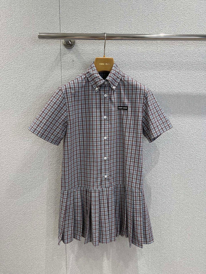M 25Ss new spring and summer logo embroidered pleated shirt dress