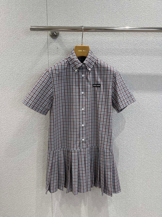 M 25Ss new spring and summer logo embroidered pleated shirt dress