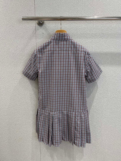 M 25Ss new spring and summer logo embroidered pleated shirt dress