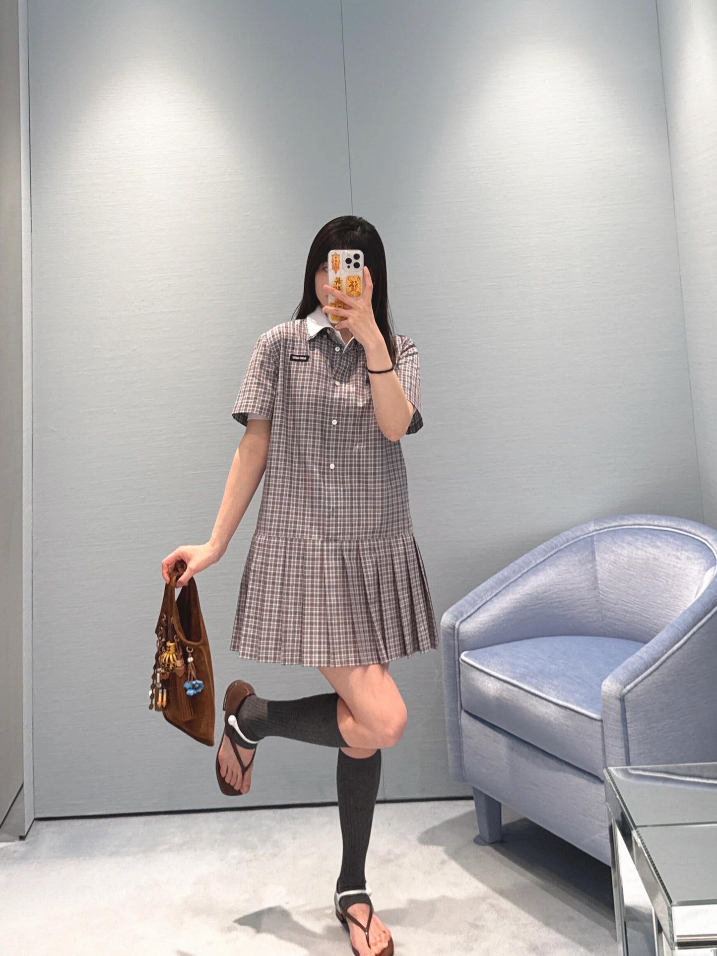 M 25Ss new spring and summer logo embroidered pleated shirt dress