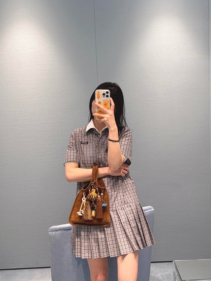 M 25Ss new spring and summer logo embroidered pleated shirt dress