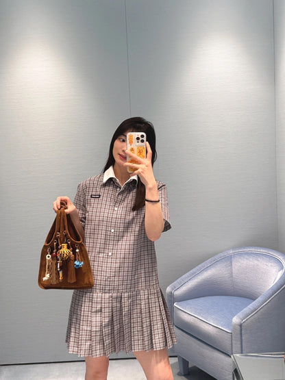 M 25Ss new spring and summer logo embroidered pleated shirt dress