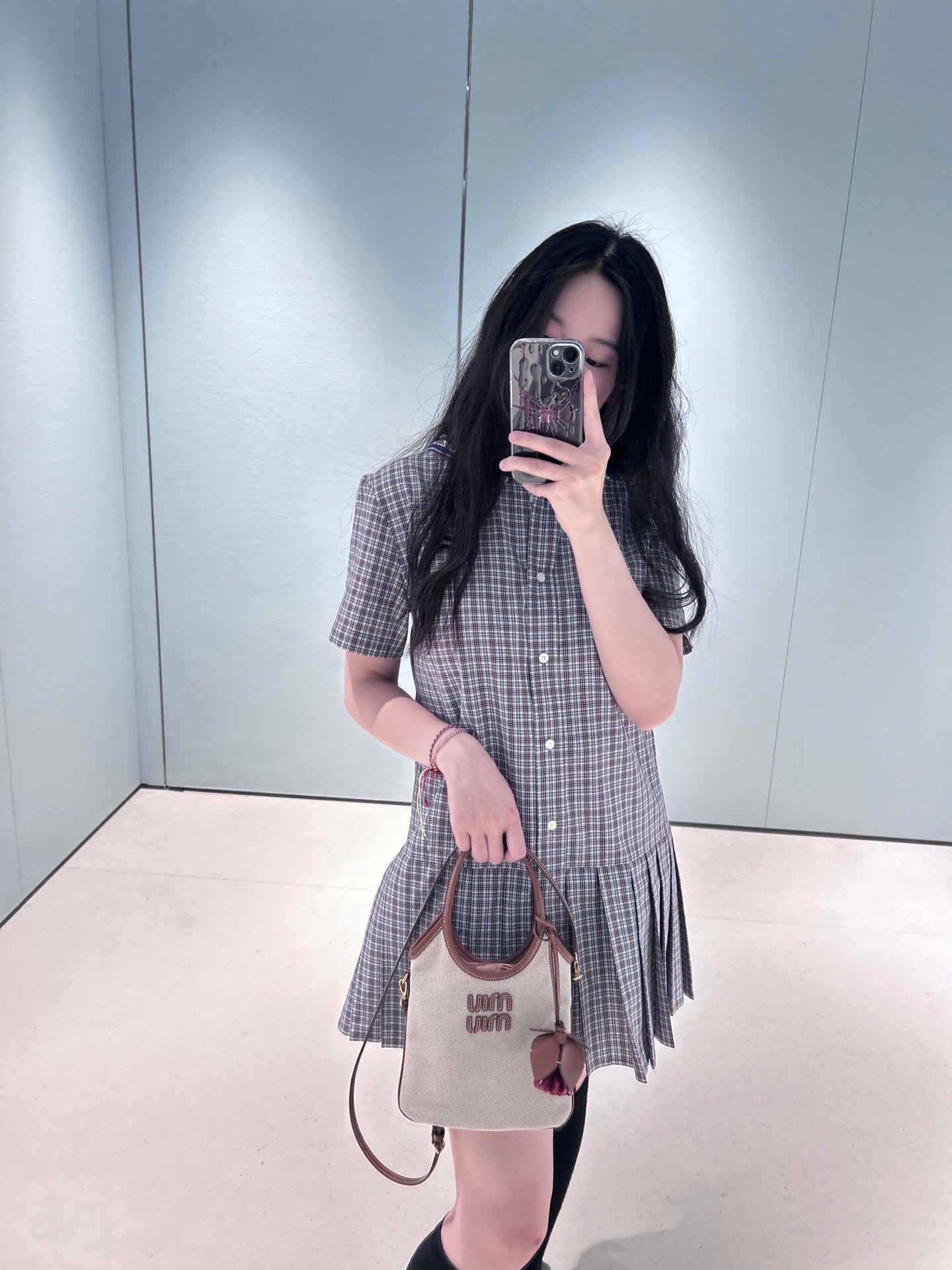 M 25Ss new spring and summer logo embroidered pleated shirt dress
