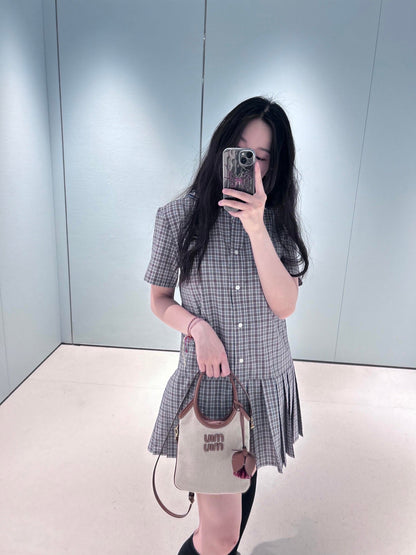 M 25Ss new spring and summer logo embroidered pleated shirt dress