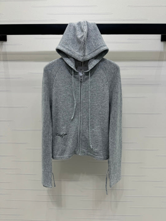 D 2025 Early Autumn New Hooded Long Sleeve Zipper Cardigan