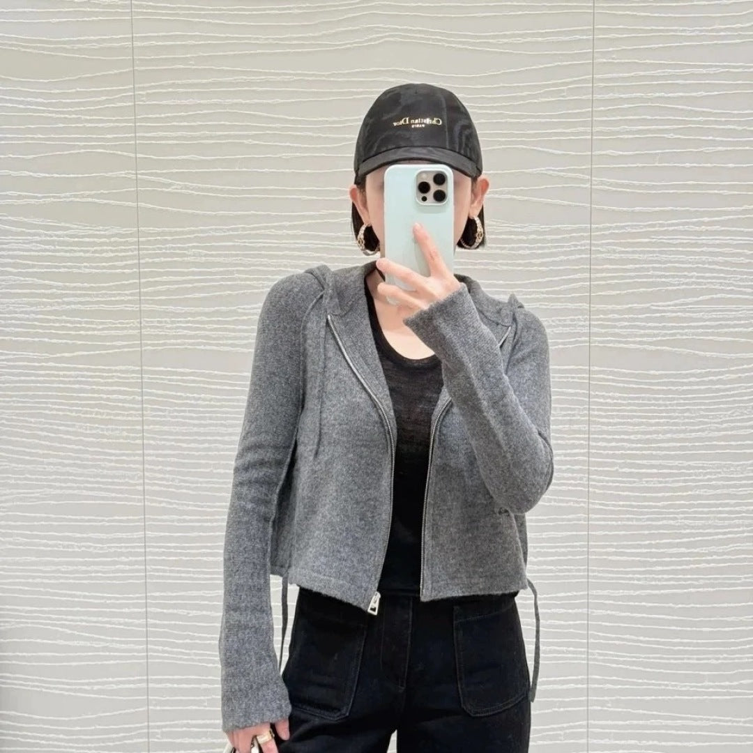 D 2025 Frühen Herbst Neue Mit Kapuze Langarm Zipper Strickjacke 