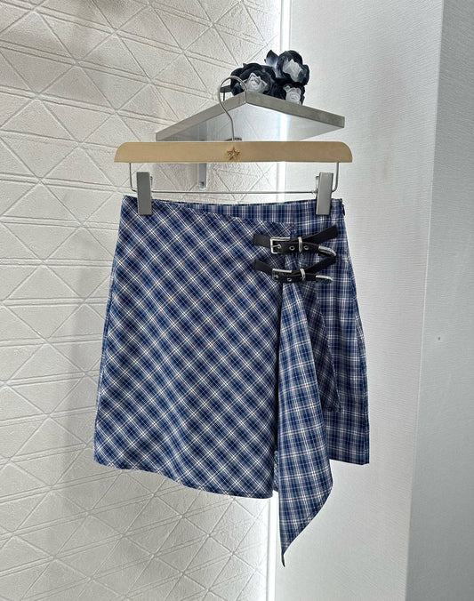 M 2025 Summer New Plaid Tube Top Miniskirt Set