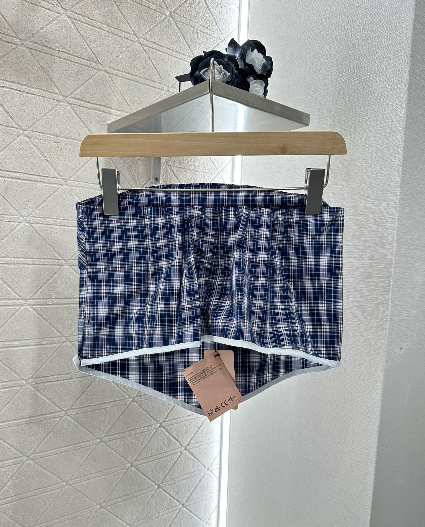 M 2025 Summer New Plaid Tube Top Miniskirt Set
