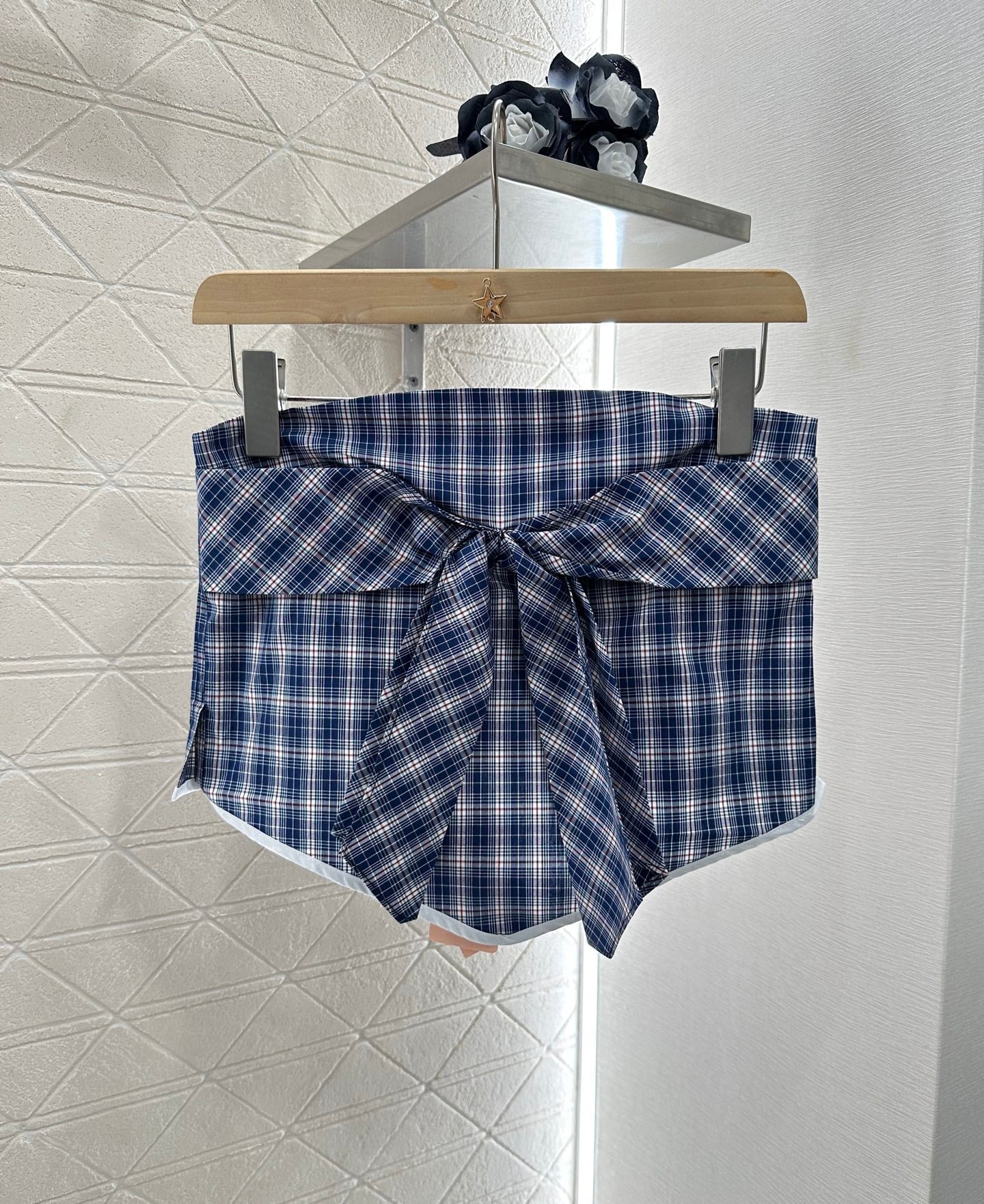 M 2025 Summer New Plaid Tube Top Miniskirt Set