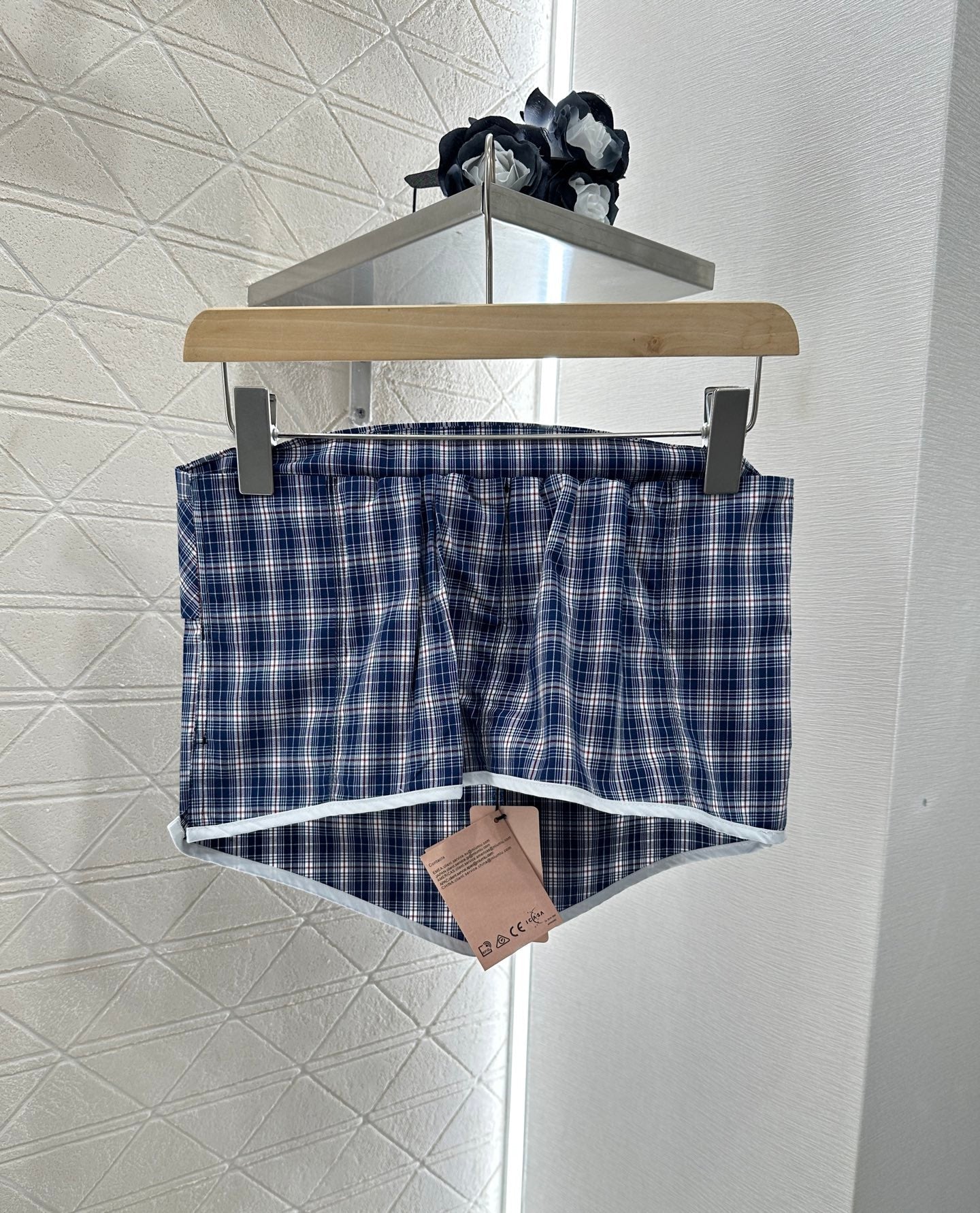 M 2025 Summer New Plaid Tube Top Miniskirt Set